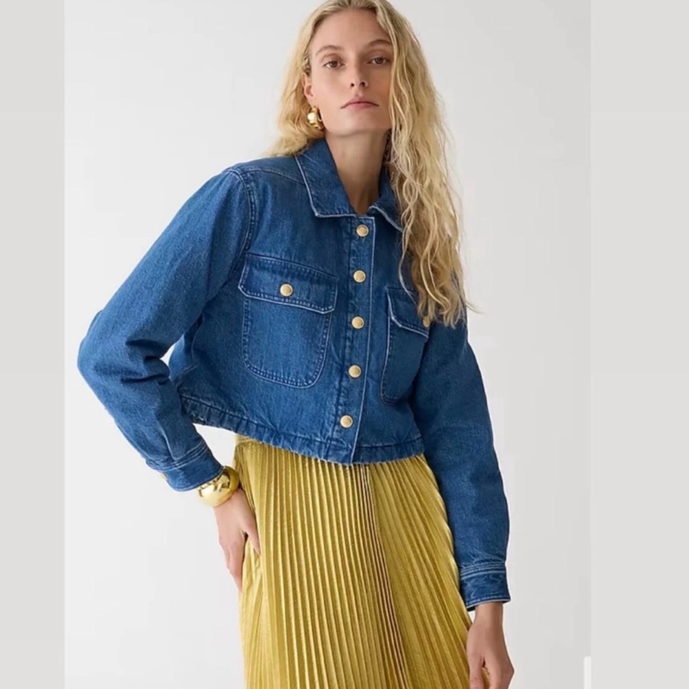 NWT J.CREW size XS Denim Cropped Puffer Jacket